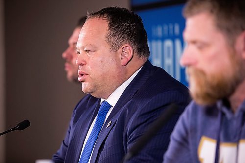 MIKAELA MACKENZIE / WINNIPEG FREE PRESS

President and CEO Wade Miller speaks to the media at IG Field in Winnipeg on Friday, Dec. 13, 2019. For Taylor Allen/Jeff Hamilton story.
Winnipeg Free Press 2019.