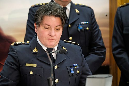 Daniel Crump / Winnipeg Free Press. RCMP Assistant Commissioner Jane MacLatchy, provides details about the death of Cst. Allan Poapst during a press conference at D Division Headquarters Saturday afternoon. Poabst was killed in a traffic accident on the north perimeter while on-duty Friday afternoon. December 14, 2019.