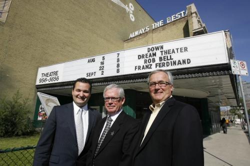 MIKE.DEAL@FREEPRESS.MB.CA 090826 The Burton Cummings Theatre in Winnipeg's Exchange District which will be the site of the Walker Theatre National Historic Site. (l-r) Rod Bruinooge, MP for Winnipeg South, Jack Harper Chair of the Walker Theatre Performing Arts Group and Greg Doyle Treasurer of the board of the Walker Theatre Performing Arts Group. WINNIPEG FREE PRESS