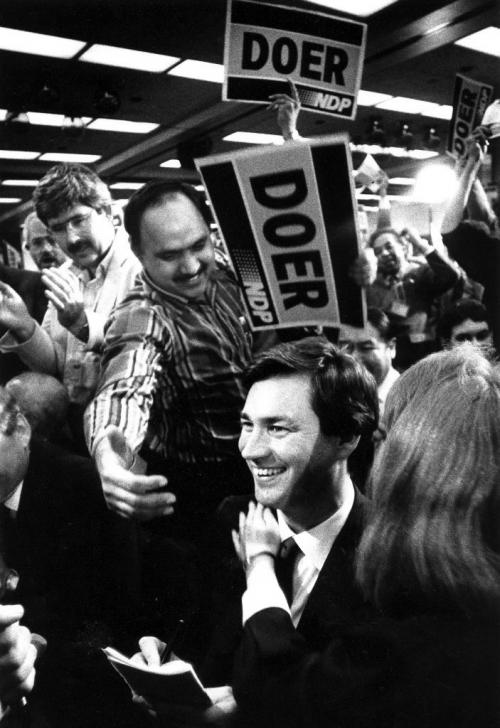 Gary Doer is congratulated by supporters following his third ballot victory as NDP leader. March 30 1988. Glenn Olsen / Winnipeg Free Press