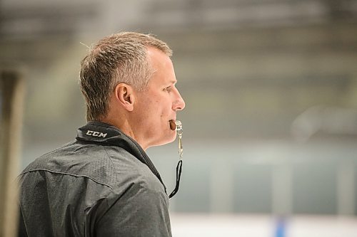 Mike Sudoma / Winnipeg Free Press
Winnipeg Ice Coach, James Patrick watches over a drill during Thursday nights practice at RINK Training Centre
December 26, 2019