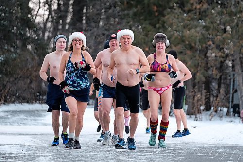 Daniel Crump / Winnipeg Free Press. Scantly clad runners take part in the Polar Bare Run, an unofficial event that happens annually at Assiniboine Park on New Years Day. 
January 1, 2020.