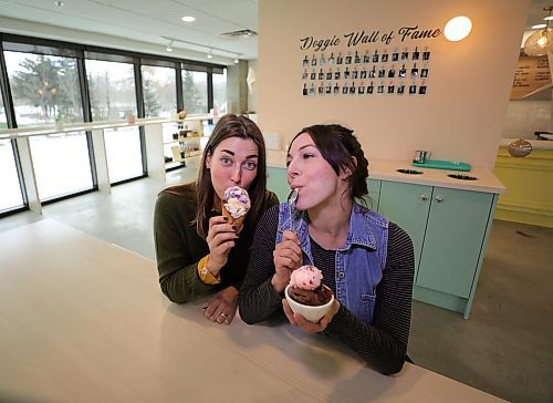 RUTH BONNEVILLE  /  WINNIPEG FREE PRESS 

Biz, - Fete Ice cream and coffee shop.

Co-owners Élise Page (jean vest)  and Teri-Lynn Friesen have some fun as they have their photo taken while taste-testing some of their newest ice cream flavours in their ice cream shop at 300 Assiniboine Ave.  

 
Jan 02, 2020
