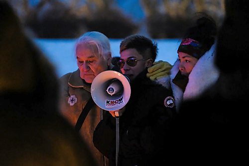 Daniel Crump / Winnipeg Free Press. Kelly Frasers sister speaks during the vigil in her sisters honour at the Odena Circle Saturday evening. January 4, 2020.