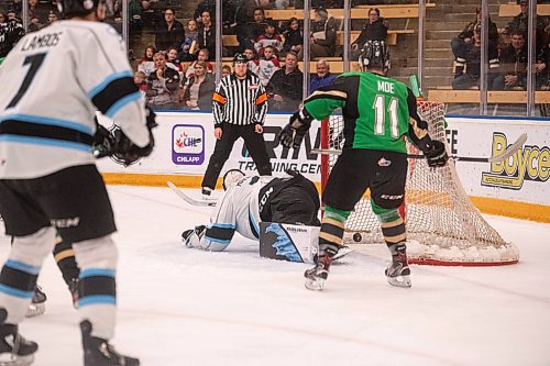 Mike Sudoma / Winnipeg Free Press
Winnipeg Ice Goalie, Jesse Makai lets through a first period goal during Sunday nights game against the Prince Albert Raiders at Wayne Fleming Arena 
January 5, 2020