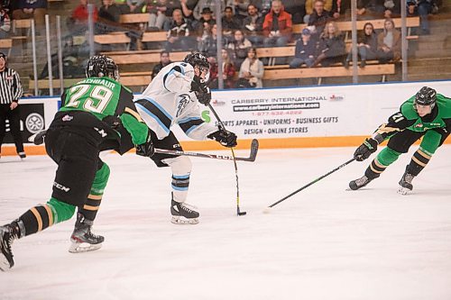 Mike Sudoma / Winnipeg Free Press
Winnipeg Ice Defence, Mike Ladyman, takes a shot on goal during the first period of Sunday nights game against the Prince Albert Raiders at Wayne Fleming Arena.
January 5, 2020