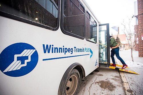 MIKAELA MACKENZIE / WINNIPEG FREE PRESS

A Transit Plus bus makes a stop on Portage Avenue in Winnipeg on Tuesday, Jan. 7, 2020.
Winnipeg Free Press 2019.