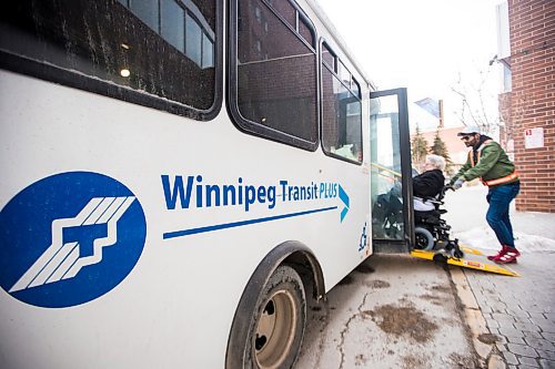 MIKAELA MACKENZIE / WINNIPEG FREE PRESS

A Transit Plus bus makes a stop on Portage Avenue in Winnipeg on Tuesday, Jan. 7, 2020.
Winnipeg Free Press 2019.