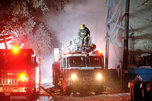 Daniel Crump / Winnipeg Free Press. Firefighters battle a major fire in the 400 block of Maryland Street. Traffic is being diverted between St. Matthews and Ellice and power is currently out in the area. January 8, 2020.