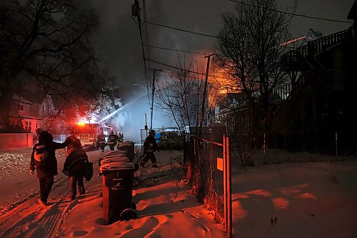 Daniel Crump / Winnipeg Free Press. Firefighters battle a major fire in the 400 block of Maryland Street. Traffic is being diverted between St. Matthews and Ellice and power is currently out in the area. January 8, 2020.