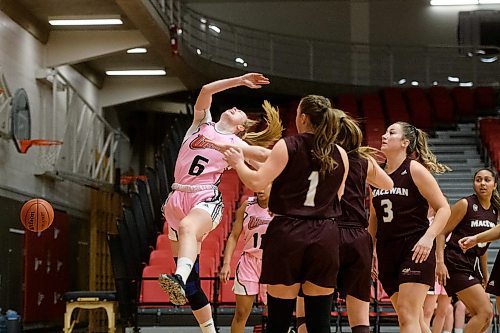 Mike Sudoma / Winnipeg Free Press
Wesmen Guard, Lena Wenke gets blocked while going up for a layup during Friday evenings game against the Macewan University Griffins.
January 10, 2020