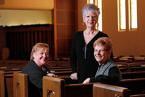 JOHN WOODS / WINNIPEG FREE PRESS
Lori Nelson. left to right, Lynn Ohlson and Carole Stone are members of Sister Of The Holy Rock, a choir that plays charitable events, are photographed in a chapel in Winnipeg Sunday, January 12, 2020. 

Reporter: Volunteers  -  Aaron Epp