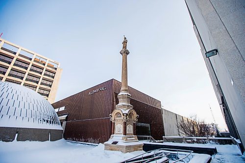 MIKAELA MACKENZIE / WINNIPEG FREE PRESS

The large monument between the Concert Hall and Manitoba Museum, which is dedicated to the fallen members of the 90th Rifles (now the Royal Winnipeg Rifles) who defeated the Riel led Metis forces at Fish Creek and Batoche, in Winnipeg on Tuesday, Jan. 14, 2020. For Jessica Botelho-Urbanski story.
Winnipeg Free Press 2019.