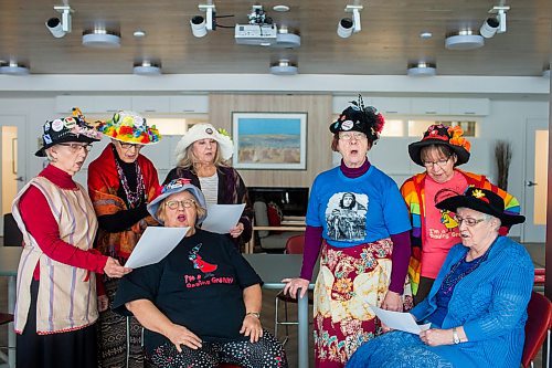 MIKAELA MACKENZIE / WINNIPEG FREE PRESS

The Raging Grannies Adina Lyon (standing left-right), Christa Froese, Shirley Miles, Lois Masur, Debby Lake, Leube Franko (seated left-right), and Helen Smiley pose for a group portrait before a meeting at the Old Grace Housing Co-op in Winnipeg on Monday, Jan. 13, 2020. For Brenda Suderman story.
Winnipeg Free Press 2019.