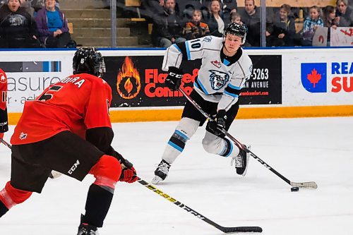 Daniel Crump / Winnipeg Free Press. Winnipegs Jackson Leppard (10) takes a shot from the point as the Winnipeg Ice take on Prince George Cougars at the Max Bell Centre Tuesday evening, Winnipeg. January 14, 2020.