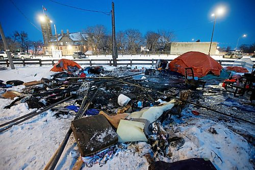 JOHN WOODS / WINNIPEG FREE PRESS
A fire destroyed a teepee in a homeless tent village at the corner of Austin and Henry Tuesday, January 14, 2020. The teepee had a fire pit that was used to heat the occupants.

Reporter: Maggie