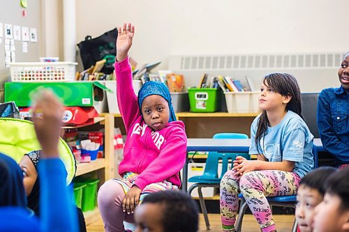 MIKAELA MACKENZIE / WINNIPEG FREE PRESS

Sharrifa Atom raises her hand as Aiyanna Andrews-Morrisseau watches in a grade 2/3 math class at Victoria Albert School in Winnipeg on Wednesday, Jan. 15, 2020. For Sol Israel story.
Winnipeg Free Press 2019.