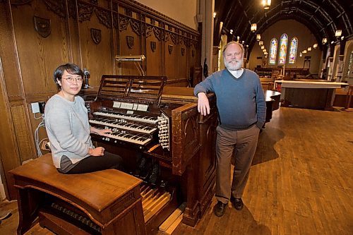 MIKE DEAL / WINNIPEG FREE PRESS
The Very Rev. Paul Johnson, Dean of the diocese of Ruperts Land and rector of St. Johns Cathedral with organist and choir director Helen Suh in St. John's Cathedral.
200116 - Thursday, January 16, 2020.