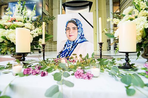 Mike Sudoma / Winnipeg Free Press
A photo of Forough Khadem, a victim among the 63 Canadian citizens who had been killed in the Ukranian Flight 752 incident lays among a memorial display during a memorial ceremony in her honour held at the Brodie Centre Friday afternoon
January 17, 2020