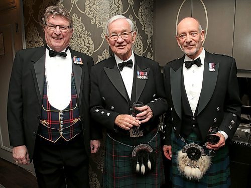 JASON HALSTEAD / WINNIPEG FREE PRESS

n Montgomery (president, Robert Burns Association of North America), Bob Darling (honorary chief, St. Andrew's Society) and John Perrin (past president, St. Andrew's Society) at the 149th annual St. Andrew's Society of Winnipeg dinner at the Fort Garry Hotel on Nov. 29, 2019. (See Social Page)