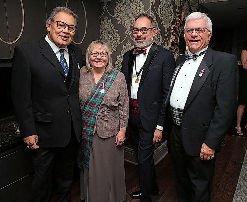 JASON HALSTEAD / WINNIPEG FREE PRESS

L-R: Jim Bear (patron, St. Andrew's Society), Joyce Neyedly (Lord Strathcona Award recipient), Luke Settee (board member, St. Andrew's Society) and Jae Eadie (outgoing president, St. Andrew's Society) at the 149th annual St. Andrew's Society of Winnipeg dinner at the Fort Garry Hotel on Nov. 29, 2019. (See Social Page)