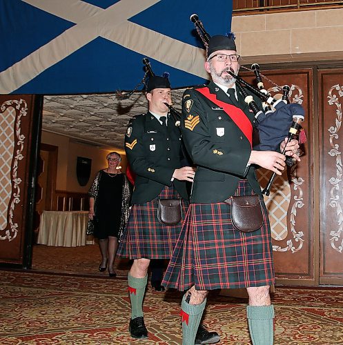 JASON HALSTEAD / WINNIPEG FREE PRESS

Queens Own Cameron Highlanders pipers lead VIPs into the ballroom at the 149th annual St. Andrew's Society of Winnipeg dinner at the Fort Garry Hotel on Nov. 29, 2019. (See Social Page)