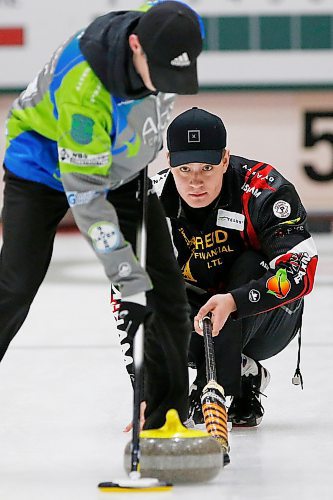 Josh Friesen leads his team in the Manitoba Bonspiel semi final at Fort Rouge Curling Club in Winnipeg Sunday, January 19, 2020. 

Reporter: Allen