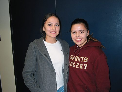 Canstar Community News Jan. 13, 2020 - (From left) Portage Collegiate Saints assistant captains Madison Ballantyne and Natasha Rosset are shown before the Saints played the J.H. Bruns Broncos on Jan. 13. (ANDREA GEARY/CANSTAR COMMUNITY NEWS)
