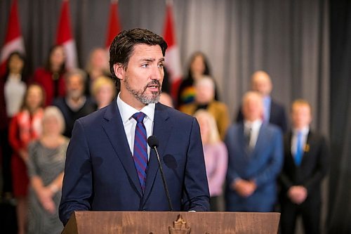 MIKAELA MACKENZIE / WINNIPEG FREE PRESS

Prime Minister Justin Trudeau speaks to the media with cabinet ministers behind him during the cabinet retreat at the Fairmont Hotel in Winnipeg on Tuesday, Jan. 21, 2020. For Dan Left/Larry Kusch story.
Winnipeg Free Press 2019.