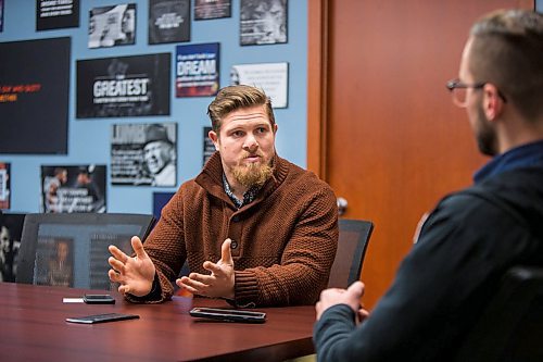 MIKAELA MACKENZIE / WINNIPEG FREE PRESS

Bombers linebacker Adam Bighill speaks with the Free Press at Wellington-Altus Private Wealth in Winnipeg on Wednesday, Jan. 22, 2020. For Taylor Allen story.
Winnipeg Free Press 2019.