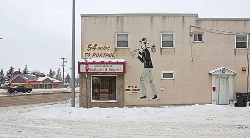 MIKE DEAL / WINNIPEG FREE PRESS
Reporter Frances Koncan selected her favourite murals in Winnipeg and this one at 2579 Portage Avenue was chosen as the Oldest Mural in Winnipeg. 
200123 - Thursday, January 23, 2020