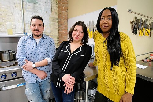 Daniel Crump / Winnipeg Free Press. (L to R) Chefs Steven Watson, Rachel Sansregent and Melissa Brown in the kitchen at Commonwealth College. These three chefs will be cooking for the  Ishkode Indigenous Cuisine Pop-Up. January 23, 2020.