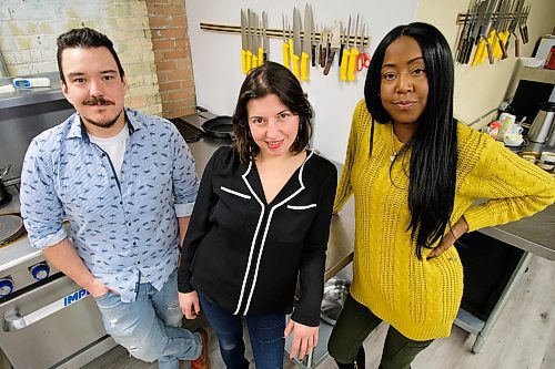 Daniel Crump / Winnipeg Free Press. (L to R) Chefs Steven Watson, Rachel Sansregent and Melissa Brown in the kitchen at Commonwealth College. These three chefs will be cooking for the  Ishkode Indigenous Cuisine Pop-Up. January 23, 2020.