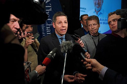 MIKE DEAL / WINNIPEG FREE PRESS
Winnipeg Mayor Brian Bowman talks to the media after his State of the City address at the RBC Convention Centre over the lunch hour on Friday.
200124 - Friday, January 24, 2020.