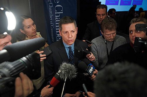 MIKE DEAL / WINNIPEG FREE PRESS
Winnipeg Mayor Brian Bowman talks to the media after his State of the City address at the RBC Convention Centre over the lunch hour on Friday.
200124 - Friday, January 24, 2020.