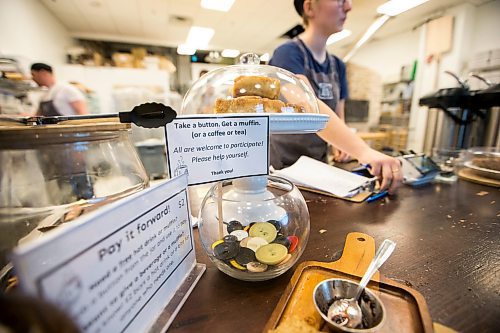 MIKAELA MACKENZIE / WINNIPEG FREE PRESS

The pay-it-forward button jar at Hildegards Bakery in Winnipeg on Friday, Jan. 24, 2020. For Maggie Macintosh story.
Winnipeg Free Press 2019.