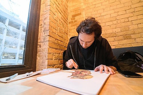 Mike Sudoma / Winnipeg Free Press
Animator, Jeremy Zazczek, works on a personal piece at Forth Coffee Shop Friday afternoon.
January 24, 2020