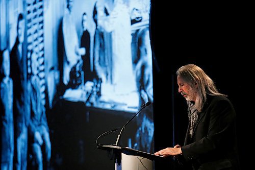 JOHN WOODS / WINNIPEG FREE PRESS
Richard Lowy, the son of a Jewish child who, as a twin, was subjected to medical experiments by Josef Mengele while imprisoned at Auschwitz-Birkenau speaks at the 75th anniversary of the liberation of Auschwitz at the CMHR in Winnipeg Sunday, January 26, 2020. 

Reporter: ?