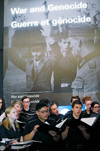 JOHN WOODS / WINNIPEG FREE PRESS
The Winnipeg Youth Choir, sings at the 75th anniversary of the liberation of Auschwitz at the CMHR in Winnipeg Sunday, January 26, 2020. 

Reporter: ?