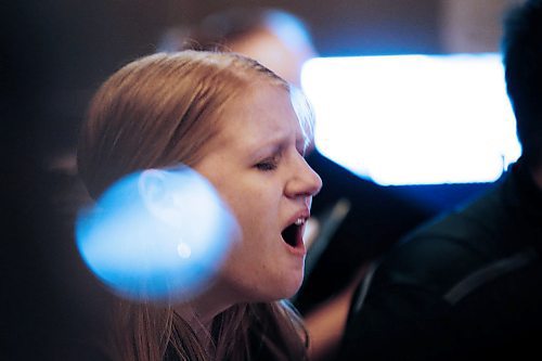 JOHN WOODS / WINNIPEG FREE PRESS
Katie Wright, of the Winnipeg Youth Choir, sings at the 75th anniversary of the liberation of Auschwitz at the CMHR in Winnipeg Sunday, January 26, 2020. 

Reporter: ?