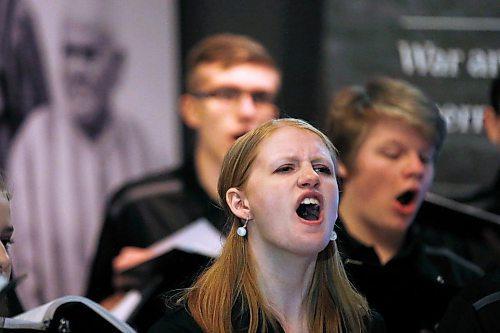 JOHN WOODS / WINNIPEG FREE PRESS
Katie Wright, of the Winnipeg Youth Choir, sings at the 75th anniversary of the liberation of Auschwitz at the CMHR in Winnipeg Sunday, January 26, 2020. 

Reporter: ?