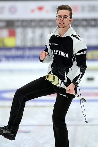 Team Manitoba's skip Jacques Gauthier celebrates a shot as his rink defeated Newfoundland to win the Canadian Junior Curling Championships in Langley, BC, Sunday, January 26, 2020. (TREVOR HAGAN / WINNIPEG FREE PRESS)