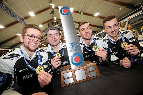 Team Manitoba's skip Jacques Gauthier, third, Jordan Peters, second, Brayden Payette, and lead, Zack Bilawka defeated Newfoundland to win the Canadian Junior Curling Championships in Langley, BC, Sunday, January 26, 2020. (TREVOR HAGAN / WINNIPEG FREE PRESS)