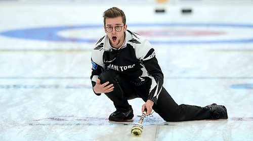 Team Manitoba's skip Jacques Gauthier shouting instructions as his team defeated Newfoundland to win the Canadian Junior Curling Championships in Langley, BC, Sunday, January 26, 2020. (TREVOR HAGAN / WINNIPEG FREE PRESS)