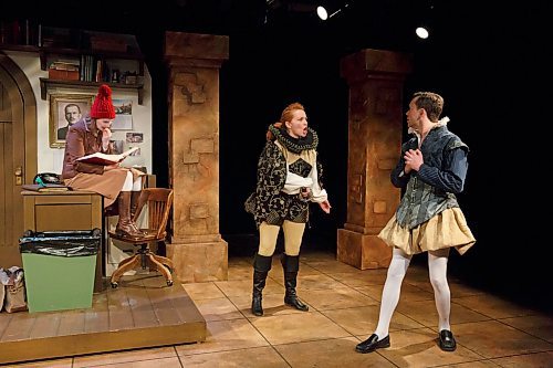 MIKE DEAL / WINNIPEG FREE PRESS
Actors perform a scene during a media call of Goodnight Desdemona (Good Morning Juliet) a Theatre Projects Manitoba production at the Colin Jackson Theatre in the PTE. The show will be running from January 30 to February 15.
(from left): RobYn Slade as Constance Ledbelly, Laura Olafson as Mercutio, and Tom Keenan as Romeo.
200128 - Tuesday, January 28, 2020.