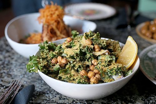 SHANNON VANRAES / WINNIPEG FREE PRESS
A vegan friendly Caesar salad is topped with crispy chickpeas, capers and nooch at The Roost Social Club on Wednesday, January 29, 2020. The restaurant features a primarily plant-based menu full of vegan and vegetarian dishes.