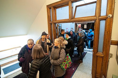 Mike Sudoma / Winnipeg Free Press
Wolseley/West Broadway residents wait in line to get into an info session about the newly proposed Wolseley to Downtown Walk Bike Project held at Westminster Church Wednesday evening
January 29, 2020