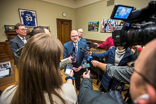 MIKAELA MACKENZIE / WINNIPEG FREE PRESS

Minister of education Kelvin Goertzen speaks to the media at the Manitoba Legislative Building in Winnipeg on Thursday, Jan. 30, 2020. For Maggie Macintosh story.
Winnipeg Free Press 2019.