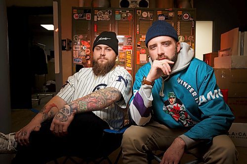 MIKE DEAL / WINNIPEG FREE PRESS
Tyler Rogers (left) and Eric Olek (right) in their studio on Donald Street have founded and organized hip hop karaoke events in Winnipeg.
200130 - Thursday, January 30, 2020.