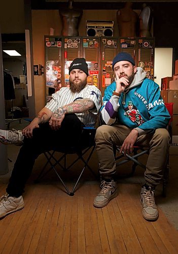 MIKE DEAL / WINNIPEG FREE PRESS
Tyler Rogers (left) and Eric Olek (right) in their studio on Donald Street have founded and organized hip hop karaoke events in Winnipeg.
200130 - Thursday, January 30, 2020.